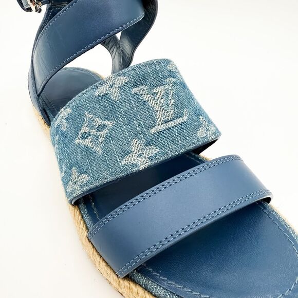 Louis Vuitton Monogram LV Denim Leather Sandals Espadrilles Flats Size 37, 7 - Picture 9 of 14